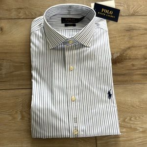 POLO Ralph Lauren Slim Fit Stripe Shirt Size 15 1/2 White/Blue- New